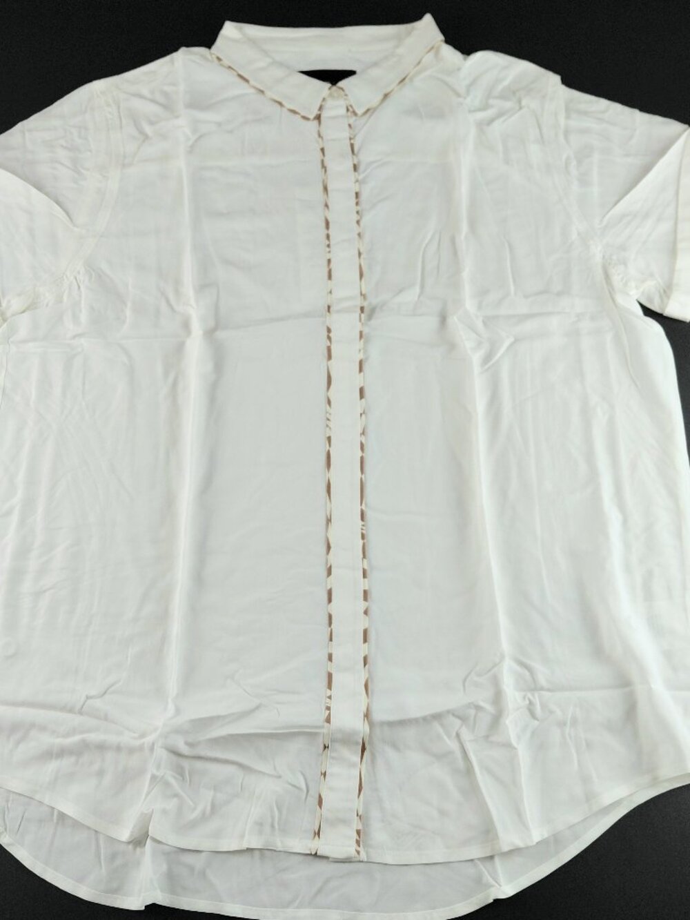 Wildfang The Empower Short Sleeve Button Up Shirt Women's XL White Rose Brown
